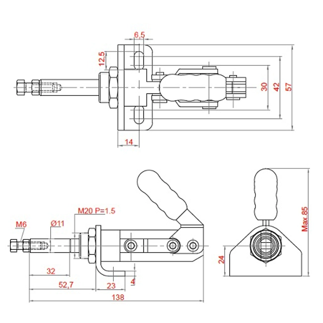 Vendita online Bloccaggio a spinta pistone 32 mm. 250 Kg.